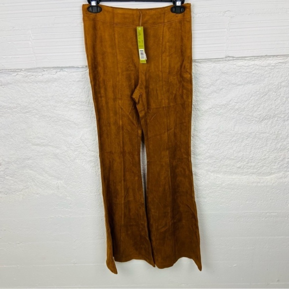 NWT GIANNI BINI tan suede boho hippie super flare high waist pants size XS